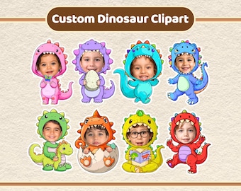 Dinosaur Kids Add Face Custom Dinosaur PNG Clipart Template, Dinosaur Theme Party Add Your Face Cake Toppers, Printable Birthday Keepsake