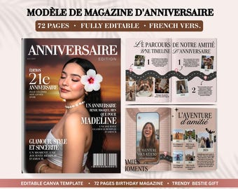 FRANZÖSISCH Geburtstag Magazin Vorlage | Personalisiertes individuelles Geburtstagsgeschenk für europäischen Freund | Bearbeitbares Canva Magazin | Französisches Erinnerungsgeschenk