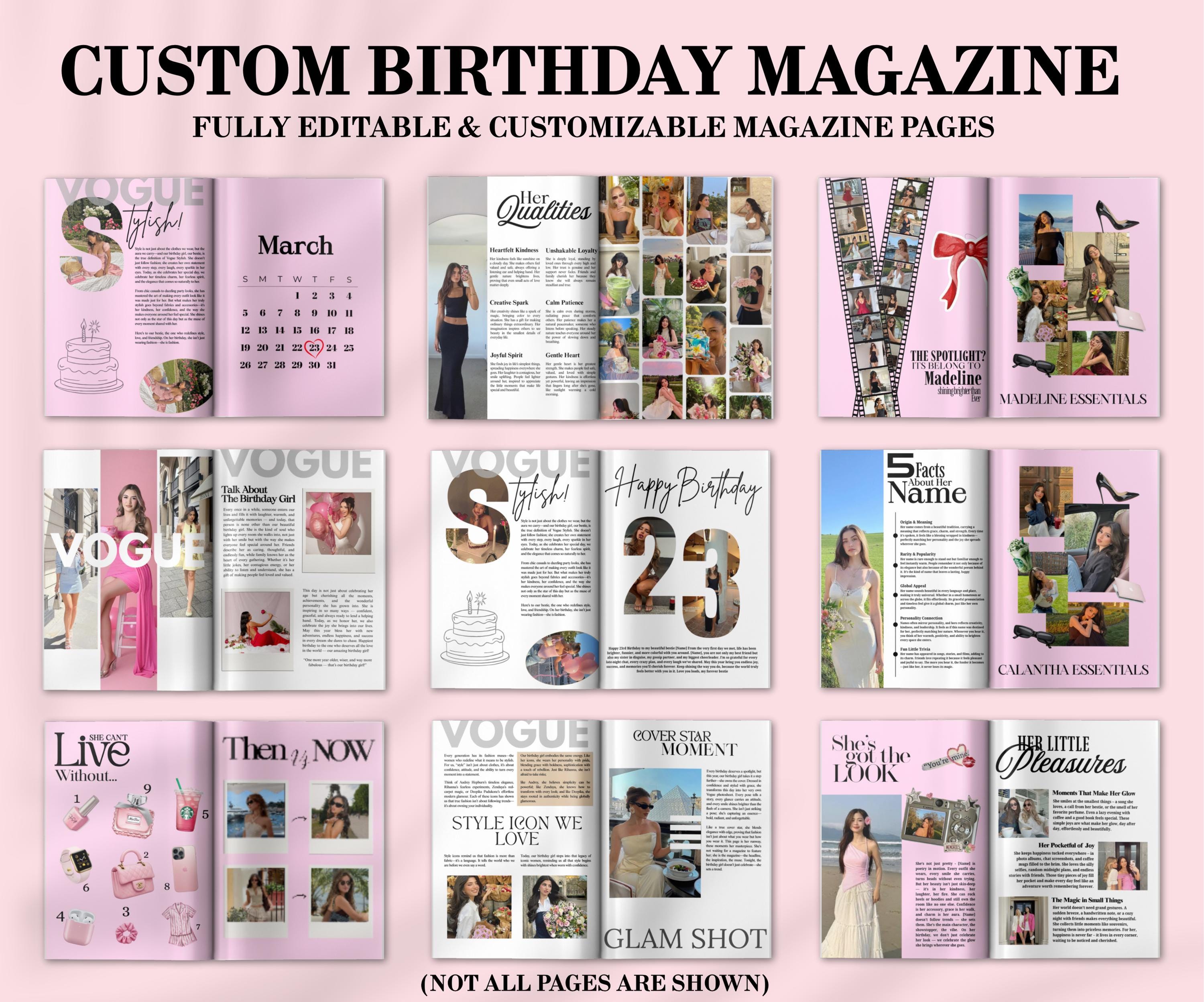 Vogue Style Birthday Magazine Template | Editable Bestie Gift (digital ...