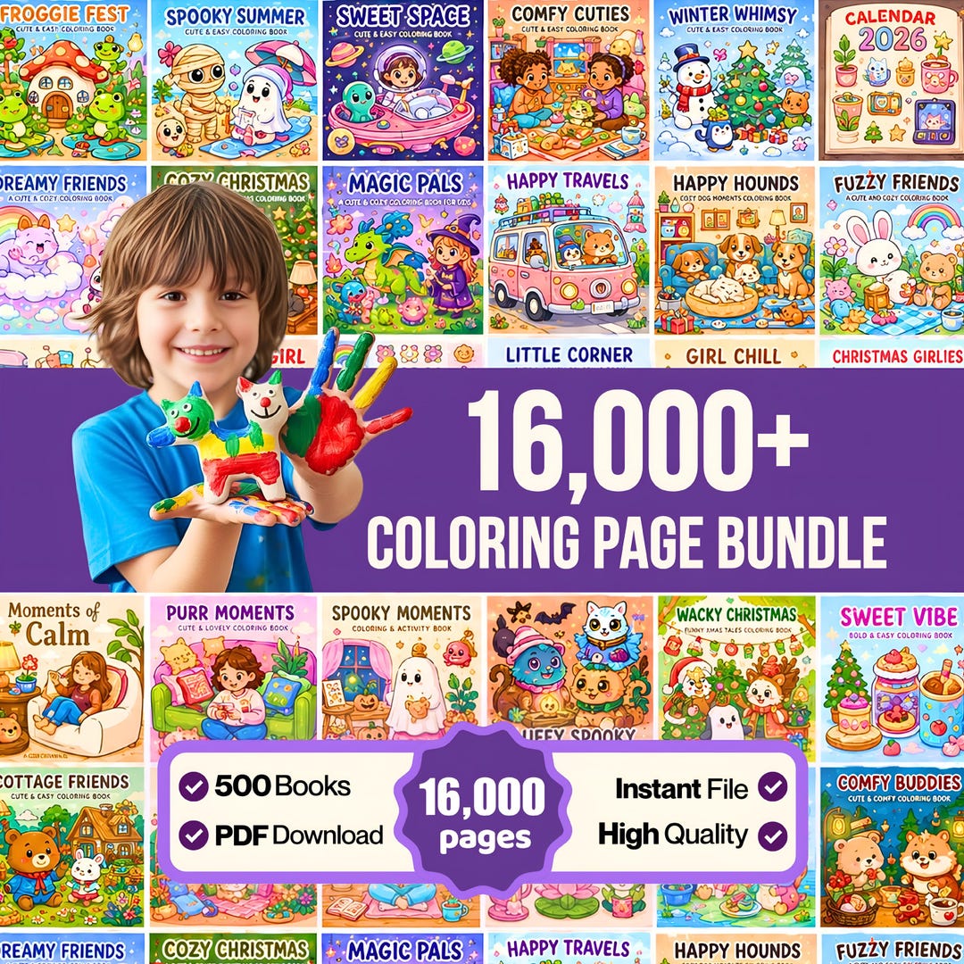 16,000+ Coloring Pages Bundle | 500+ Coloring Books PLR MRR Rights | Kids & Adults Gift | 
