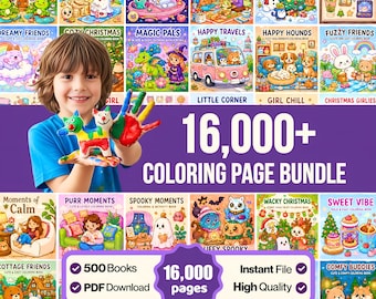 16.000+ Malseiten bündeln | 500+ Malbücher PLR MRR Rechte | Geschenk für Kinder & Erwachsene | Digitaler Download