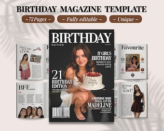 Geburtstags-Magazin Vorlage Canva, personalisiertes Magazin Geschenk, bearbeitbares benutzerdefiniertes Geburtstagsbuch, Bestie oder Schwester Andenken Geschenk
