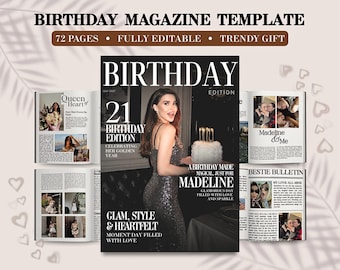 Plantilla de revista de cumpleaños / Regalo de cumpleaños personalizado para tu mejor amiga / Revista editable en Canva / Regalo de recuerdo para tu hermana o mejor amiga