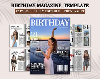 Szablon magazynu urodzinowego | Spersonalizowany prezent urodzinowy dla najlepszego przyjaciela | Edytowalny magazyn Canva (do pobrania cyfrowego)