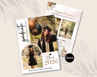 Canva Graduation Announcement Template 2026 | Custom Editable Senior Girl Grad Invite | Modern Graduation Card Template