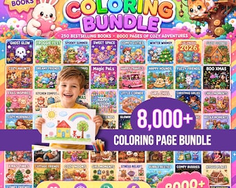8000+ gemütliche Malseiten bündeln | 250 Digitale Malbücher | Easy & Bold Malvorlagen für Kinder und Erwachsene | PDF-Download