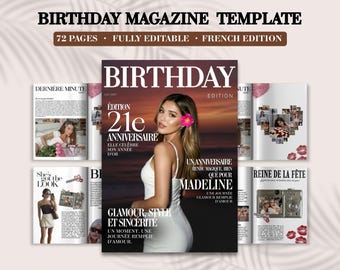 WERSJA FRANCUSKA. Szablon magazynu Canva Birthday Magazine dla najlepszej przyjaciółki | Personalizowany magazyn rocznicowy | Prezenty dla najlepszej przyjaciółki | Prezent urodzinowy dla niej