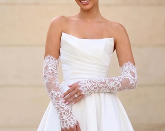 Mangas nupciales desmontables, guantes de novia de encaje blanco, mangas sin dedos para los brazos de la novia