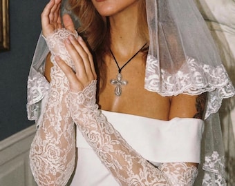 Mangas de encaje sin dedos para novias, guantes de boda Chantilly, accesorios para novias