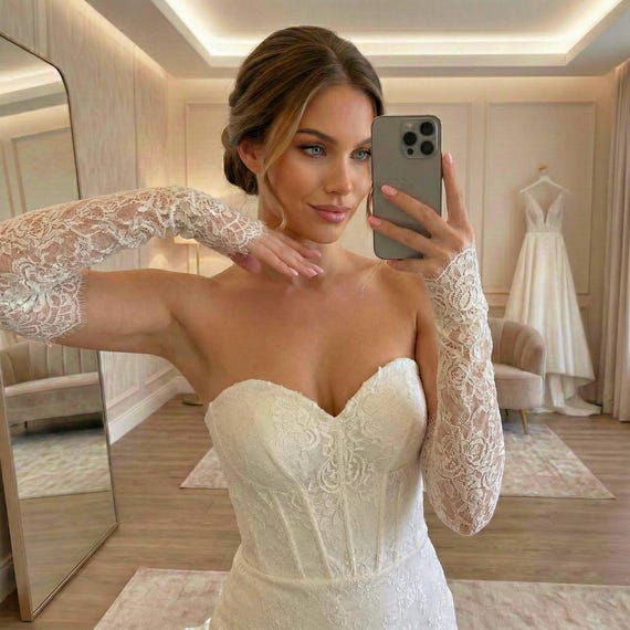 Chantilly bridal gloves, Fingerless lace wedding sleeves, Cream long gloves for bride