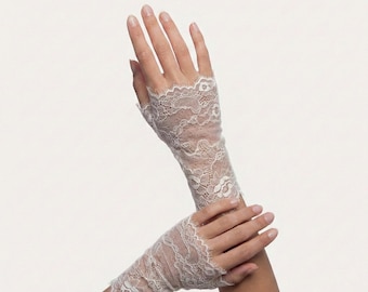 Guantes de novia cortos de encaje sin dedos, guantes de boda color marfil para novia