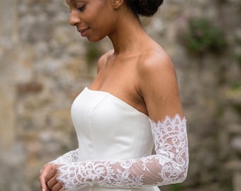 Guantes blancos sin dedos de encaje Chantilly, mangas de encaje para bodas, accesorios nupciales
