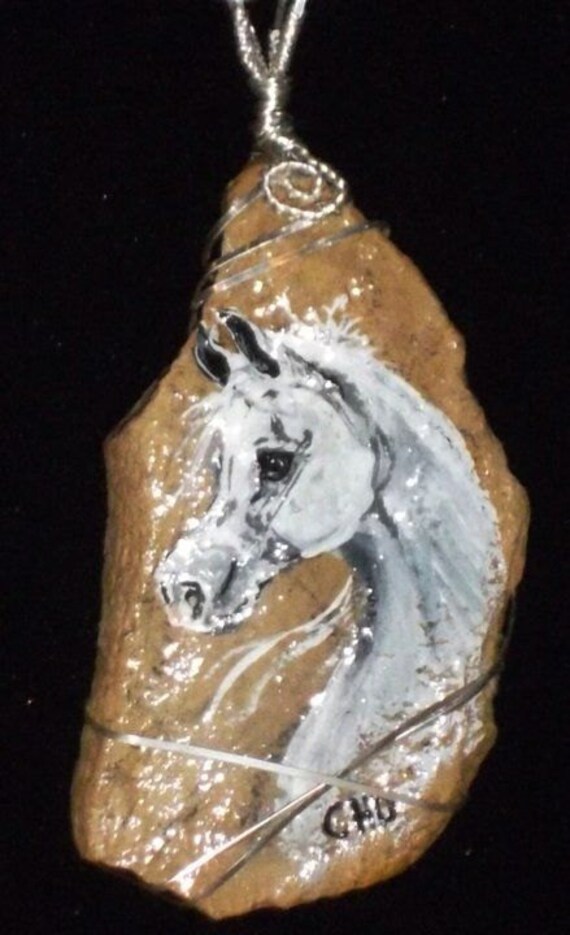 HAND PAINTED Natural Stone Pendant on Horse Hair Necklace Etsy
