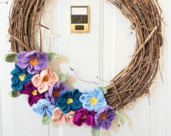 Floral crochet wreath