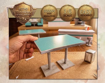Mesa de Diner Americano Retro Escala 1:6 - Kit Papercraft PDF