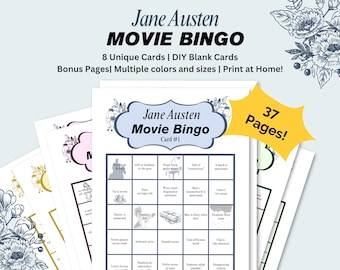 Jane Austen Printable Movie Bingo- Watch and Play | Print at Home | Girls Night Game