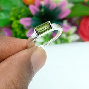 Baguette Green Tourmaline Ring,925 Sterling Silver Statement Ring, Tourmaline October Birthstone Ring,Dainty Tourmaline Ring,Minimalist Ring