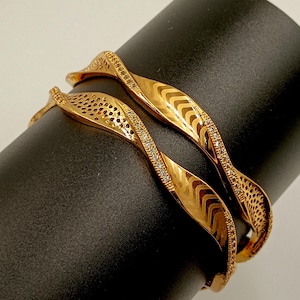 Bracelets joncs CZ plaqués or rose 22 carats, lot de 2 kangans nuptiales traditionnels de l'Inde du Sud