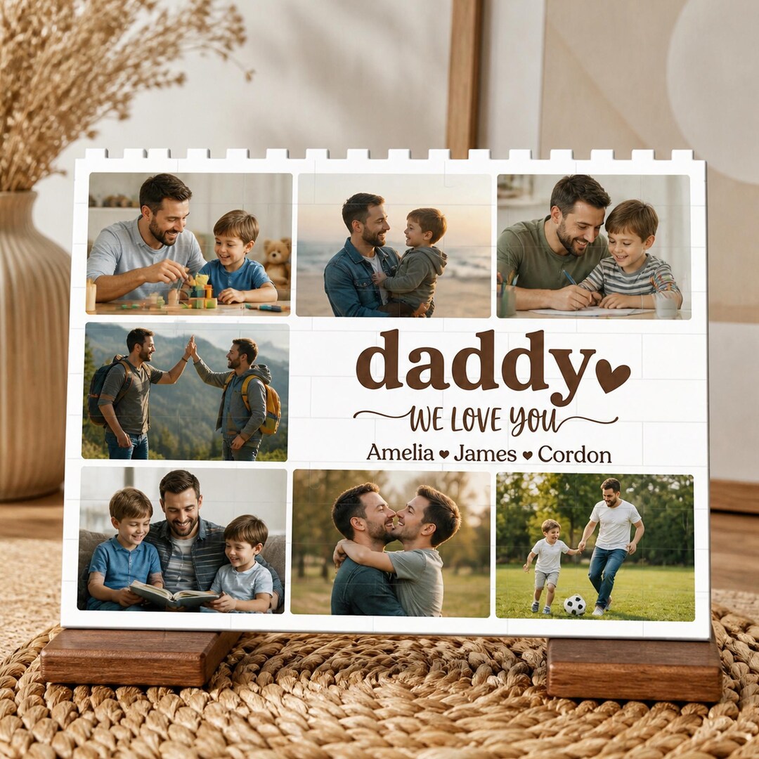 Custom Photo Collage Dad and Kids Building Blocks, Best Dad Gift ...