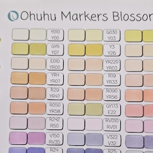 Ohuhu Pastel Alcohol Markers Swatch Sheet PDF – Blossoming Set 48 Colour Chart – Printable Download