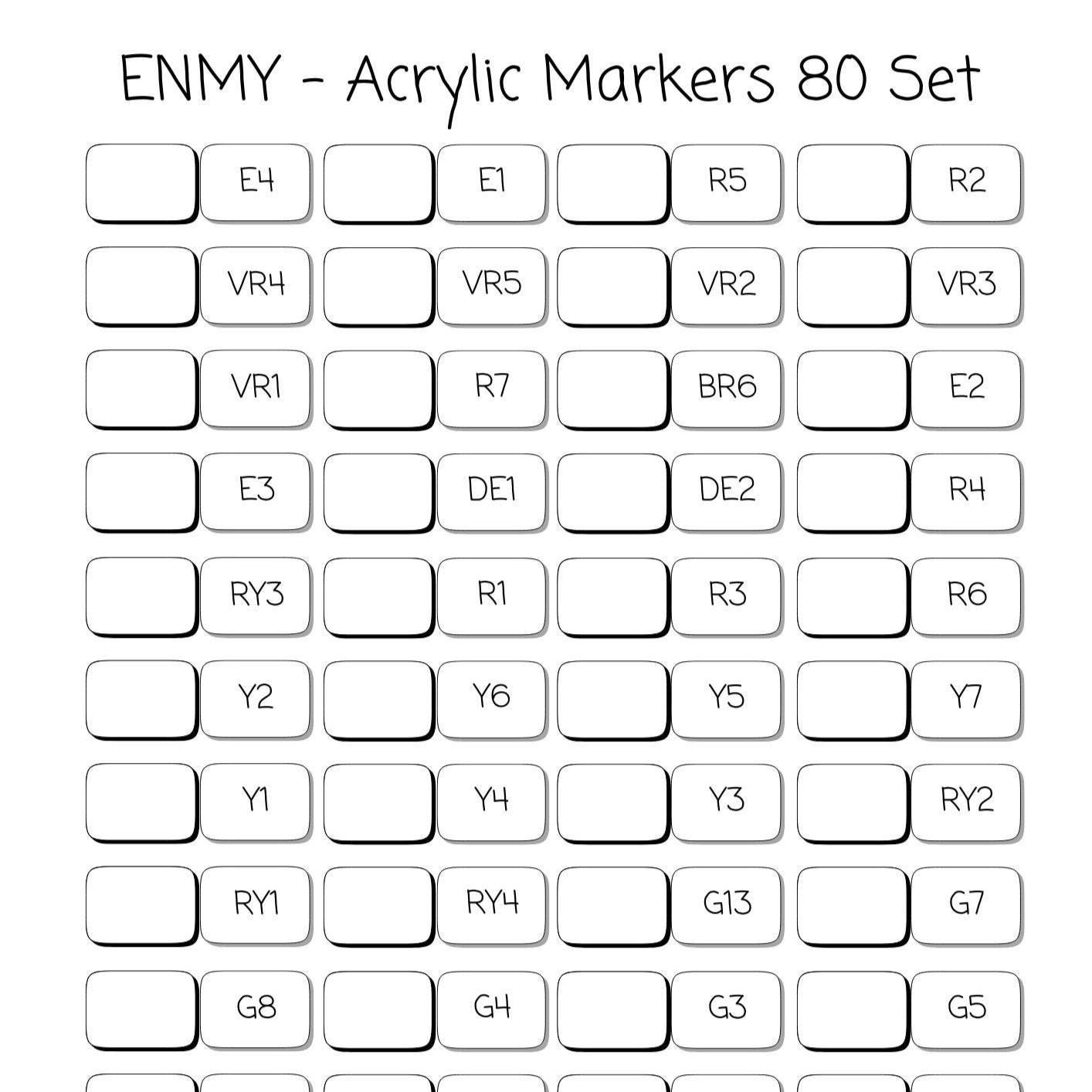 ENMY アクリルマーカー 80本セット 見本シート | 印刷可能なPDF - Etsy 