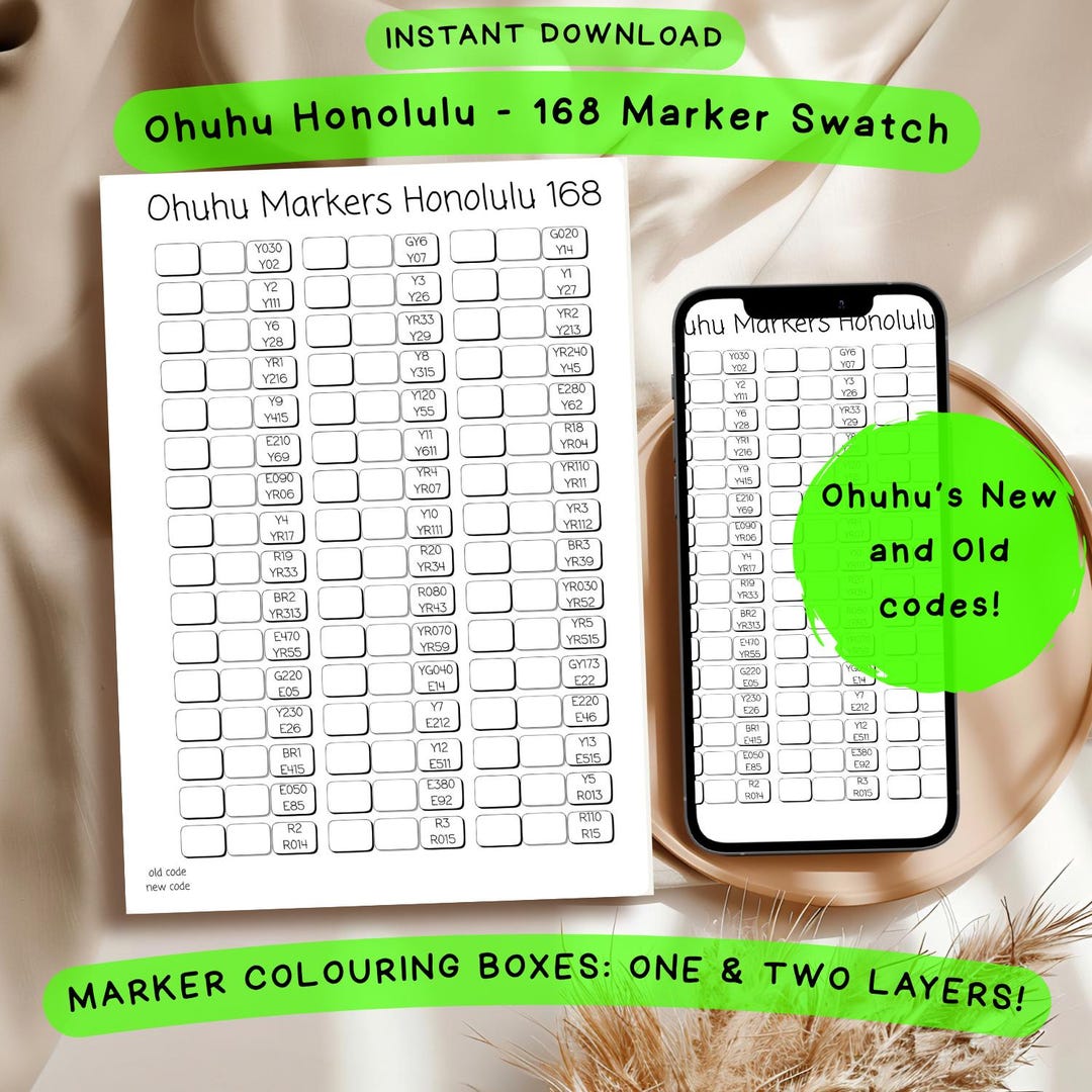 Ohkhページ Ohuhu Alcohol Markers Swatch Sheet PDF – 168 Colour Set Chart