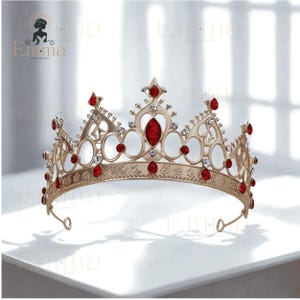 Gold rote Prinzessin Krone Tiara, Rubin Kristall Braut Kopfschmuck, Königin Hochzeitskrone, königlicher Abschlussball-Haarschmuck