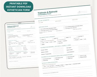 Formulário de Consulta para Tretinoína (Retinoide) | Planilha de Acompanhamento de Cuidados com a Pele para Esteticistas (PDF)