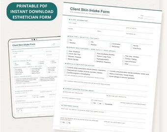 Ficha de Cadastro de Clientes de Esteticista | Consulta de Cuidados com a Pele em PDF (Download Imediato)