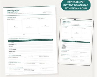 Registro de Progresso de Cuidados com a Pele | Diário de Resultados de Clientes de Esteticista (PDF)