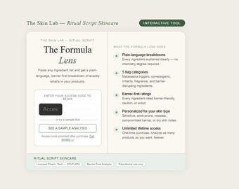 The Formula Lens — Ferramenta de verificação de ingredientes para cuidados com a pele | Decifre qualquer produto instantaneamente | Análise com foco na barreira cutânea