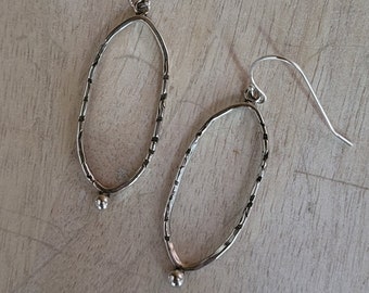 Rustic Drop Sterling Silver Earrings, Unique Shape, Artisan Made