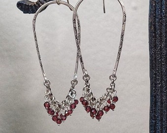 Bollywood Style Garnet and Sterling Silver Dangle Earrings, Yoga Jewelry, Artisan Made Jewelry