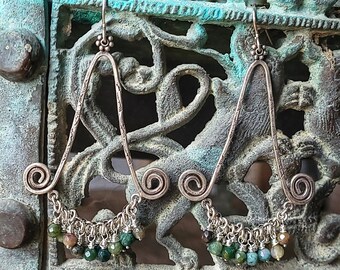 Sterling Silver Indian Agate Earrings, Grecian, Romany, Gypsy Earrings, Boho Earrings, Agate Stone