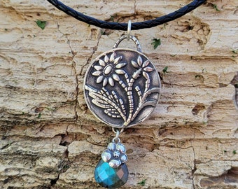 Sterling Silver Flower Necklace, Victorian, Labradorite Necklace, Spring Necklace, Boho Gypsy