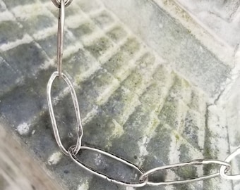 Hammered Sterling Silver Paperclip Chain Necklace, Artisan Made Chain, Fashion