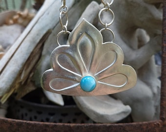 Larimar Sterling Silver Lotus Necklace, Handmade Chain, Art Jewelry, Statement