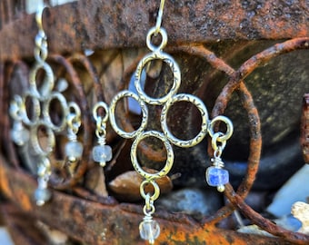 Sterling Silver Chandelier Earrings: Artisan Labradorite Dangle Earrings