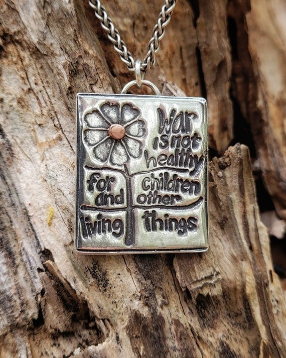 War is Not Healthy Sterling Silver Pendant Necklace: John Denver 