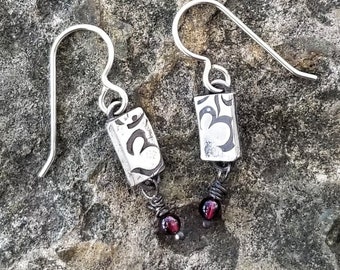 Om Garnet and Sterling Silver Earrings, Yoga Jewelry, Artisan Made Earrings