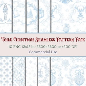 Grandmillennial Christmas Toile sömlöst mönsterset: Vinterhelgsdesigner (digital nedladdning)