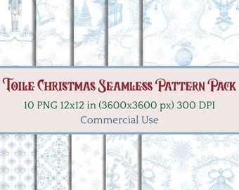 Grandmillennial Christmas Toile Seamless Pattern Set: Winter Holiday Designs (Digital Download)