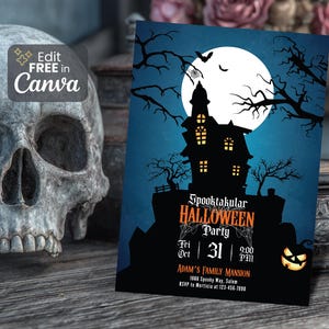 Haunted House Halloween Party Invitation: Editable Canva Template (5x7 in Digital Download)