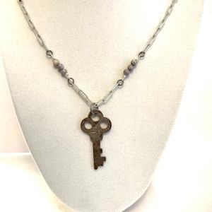 Repurposed Key Necklace Assemblage, Vintage, Skeleton Key, Beaded Chain Necklace FREE SHIPPING