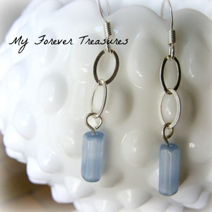 Light Blue Glass Bead Earrings, Sterling Chain Earrings, Silver Fish Hook Earrings, Lightweight Earrings, Dangle Earrings, Glass Beads