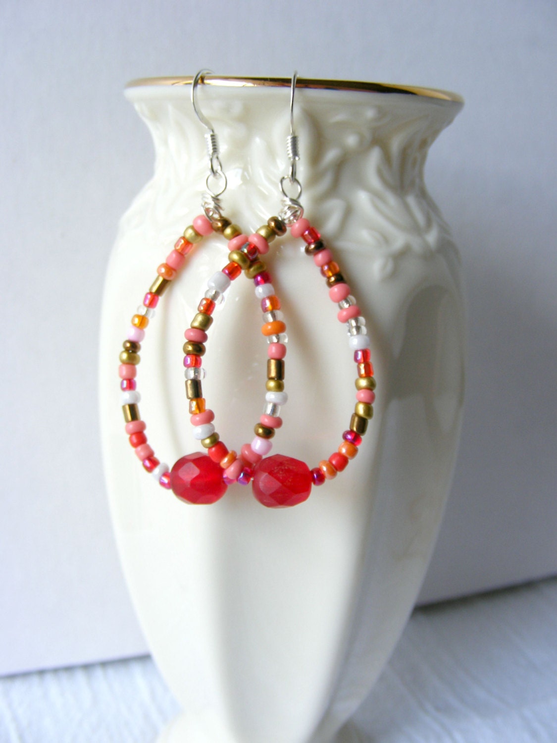 Wire Wrapped Earrings Seed Bead Earrings Oval Loop Earrings Etsy