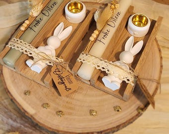 Osterkerzenset / Kerzenset in Holzbox / Geschenk-Set / Kleines Geschenkset / Mitbringsel / Frohe Ostern / Raysin