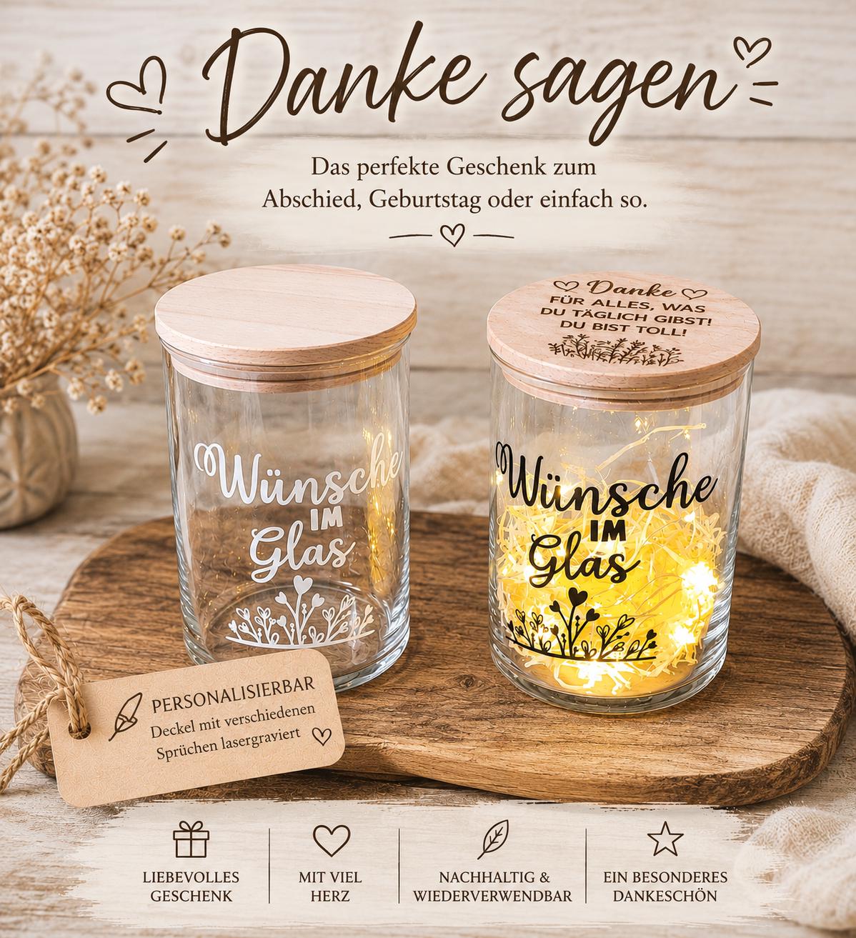Wünsche Im Glas / Besondere Menschen / Danke / Geburtstag / Einschulung / Erzieherin & Lehrerin / Vorratsglas / Abschied / Personalisierbar