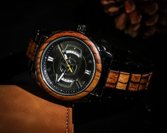 Reloj de madera, regalo de aniversario para hombre, reloj de madera personalizado para hombre, regalos únicos para él, regalo grabado para esposo, regalo de cumpleaños para él.