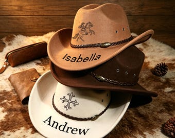 Sombrero de vaquero de ala ancha con grabado personalizado